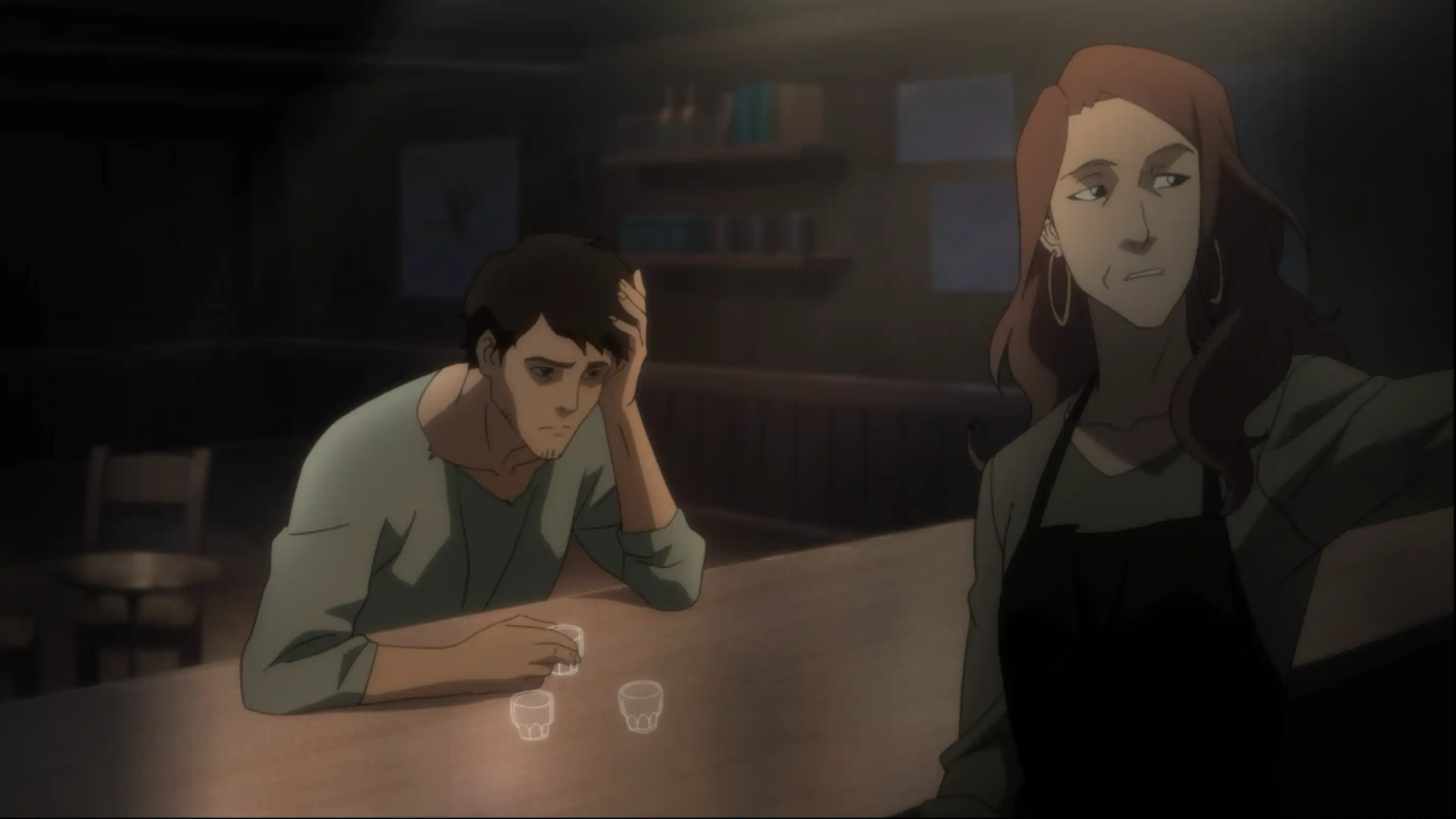 Protagonista hablando con la bartender