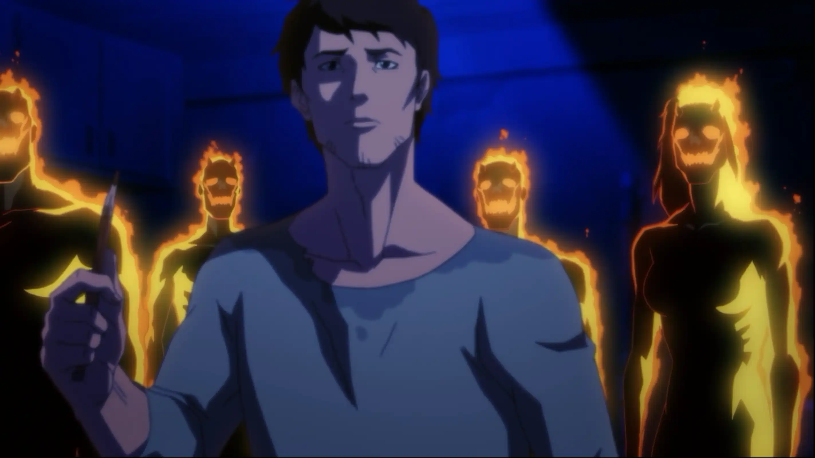 Omata con unpincel y detrás sus demonios